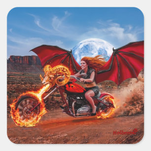 Sticker Carré Fiery Foxella Vampire Biker Babe