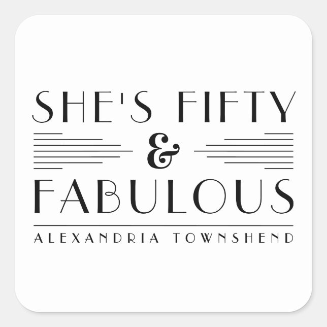 Sticker Carré Fifty & Fabulous Lines Art Deco 50th Birthday (Devant)