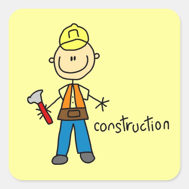 Sticker Carré Figure de bâton de construction (Devant)