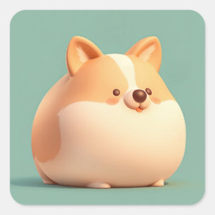 Sticker Carré Figurine adorable de corgi en argile ronde