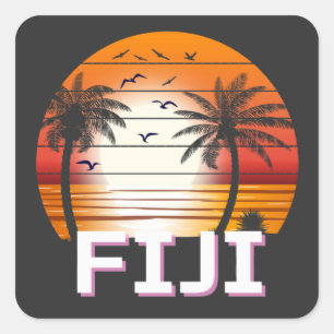 Sticker Carré Fiji Vintage Palm Trees Summer Beach