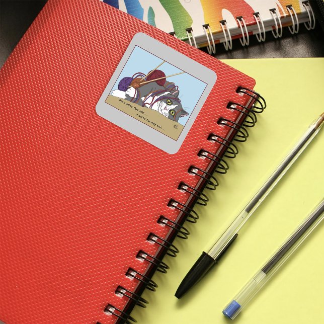 Sticker Carré Fil Tricot drôle Chat (Créateur téléchargé)