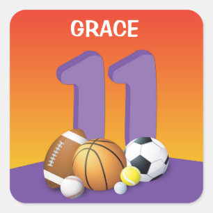 Sticker Carré Fille 11e anniversaire des balles de sport