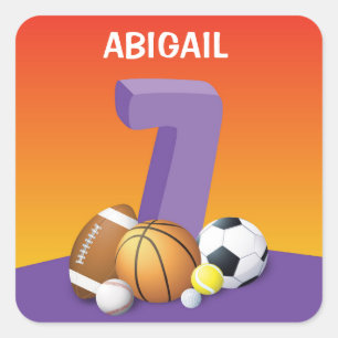 Sticker Carré Fille 7e anniversaire des balles de sport