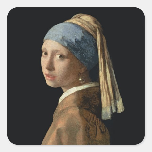 Sticker Carré Fille à oreille perle, c.1665-6 (huile sur toile (Devant)
