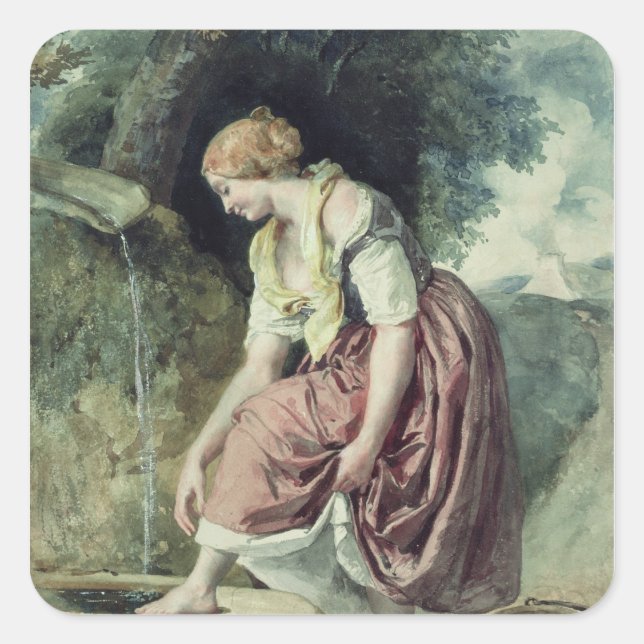 Sticker Carré Fille à un duit (Devant)