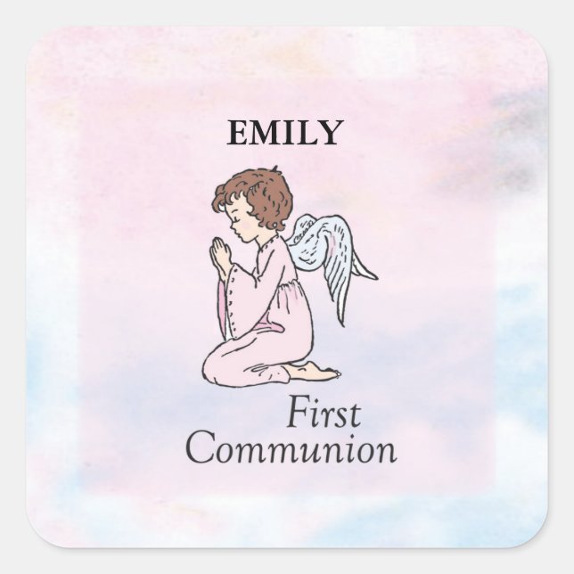 Sticker Carré Fille, Ange de la première communion (Devant)