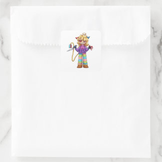 Sticker Carré Fille Ange Démon Mignon et Flippant Couteau Person