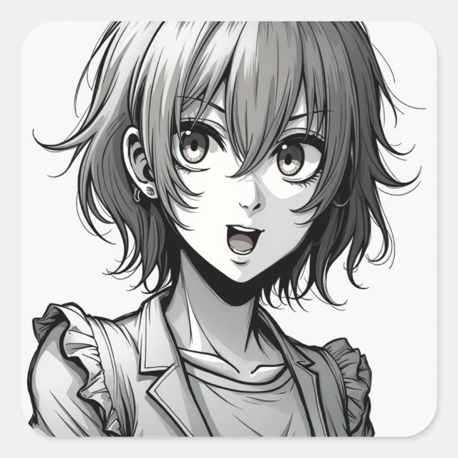 Sticker Carré Fille Anime | Conception de personnage dynamique d (Devant)