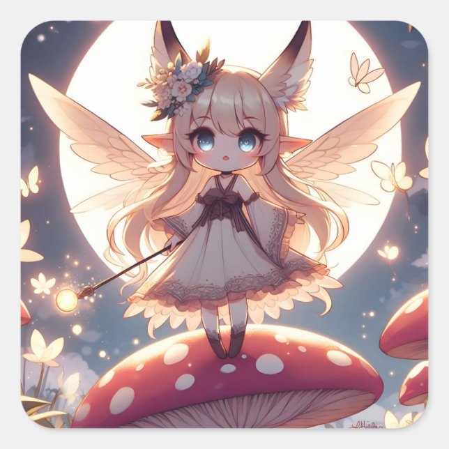 Sticker Carré Fille Anime Pixie Hippie Lune Fée (Devant)