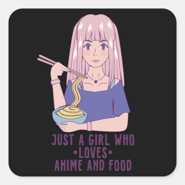Sticker Carré Fille Anime | pour Anime & Food Lover (Devant)