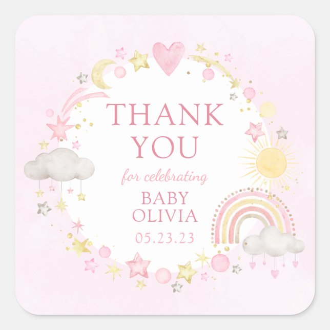 Sticker Carré Fille Aquarelle Rainbow Baby Sip Et Voir (Devant)
