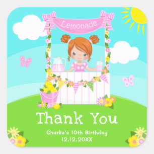 Sticker Carré Fille aux cheveux roux anniversaire merci pour la