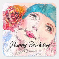 Fille avec Rose Rouge Beret fête d'anniversaire Fi