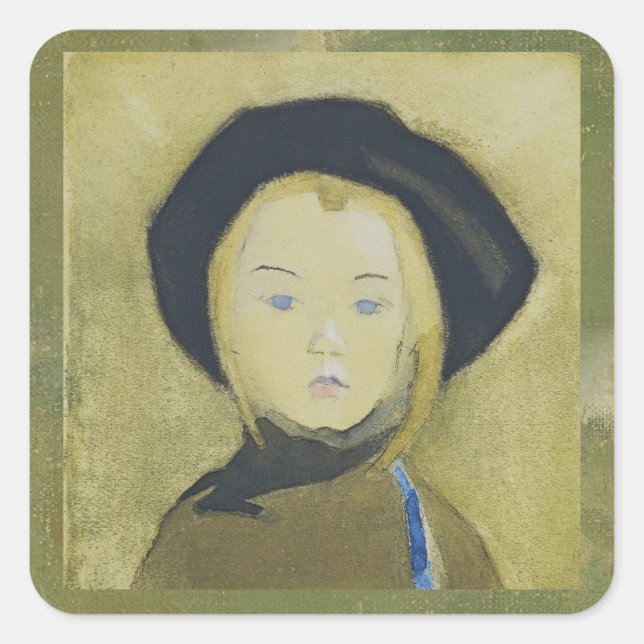 Sticker Carré Fille avec ruban bleu, Helene Schjerfbeck (Devant)