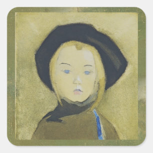 Sticker Carré Fille avec ruban bleu, Helene Schjerfbeck
