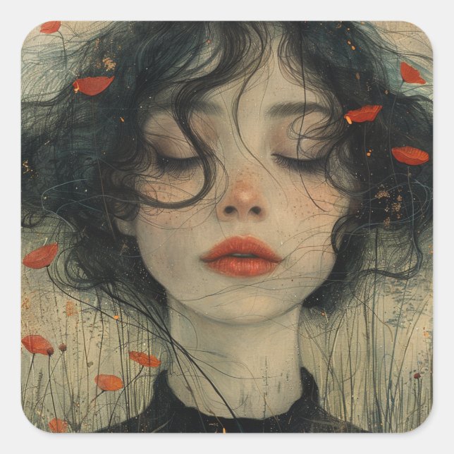 Sticker Carré Fille avec ses yeux fermés (Devant)