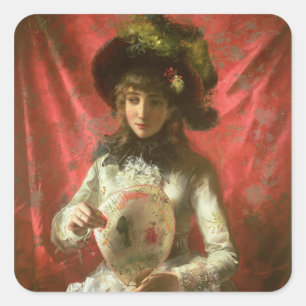 Sticker Carré Fille avec un ventilateur