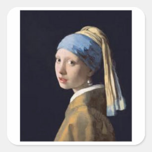 Sticker Carré Fille avec une boucle d'oreille - Johannes Vermeer