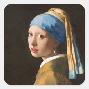 Sticker Carré Fille avec une perle d'oreille Portrait Peinture