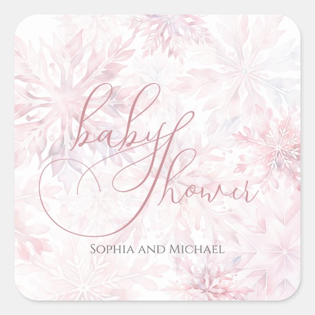 Sticker Carré Fille Baby shower d'hiver Feu de neige rose (Devant)