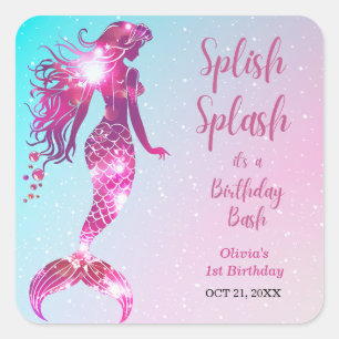 Sticker Carré Fille Bébée de Sirène Splish Splash 1er anniversai