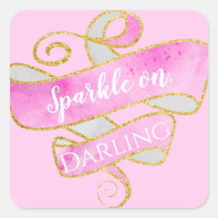 Sticker Carré Fille Blush Parties scintillant Or Rose Étinceler,
