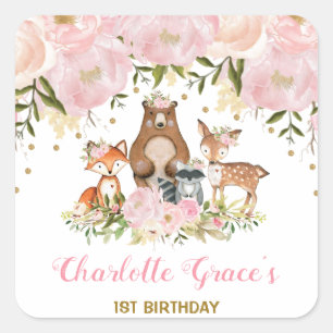 Sticker Carré Fille Blush Woodland Anniversaire Fête Florale Fav