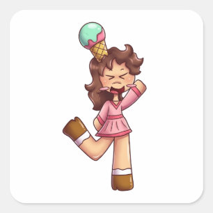 Sticker Carré Fille Chibi en larmes avec un cône de glace
