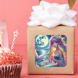 Sticker Carré Fille d'anime chantant clair de lune pixie mermaid
