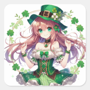 Sticker Carré Fille d'anime de la Saint Patrick's Day