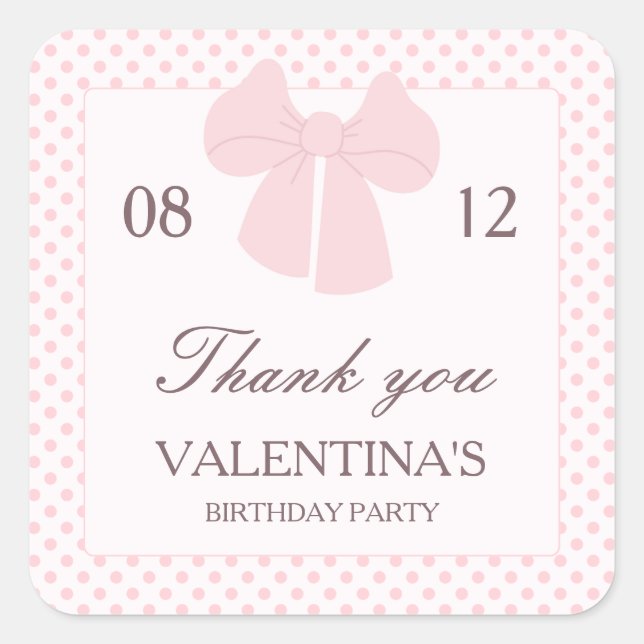 Sticker Carré Fille d'anniversaire avec des points roses et des  (Devant)
