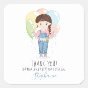 Sticker Carré Fille d'anniversaire dans les salles Brunette