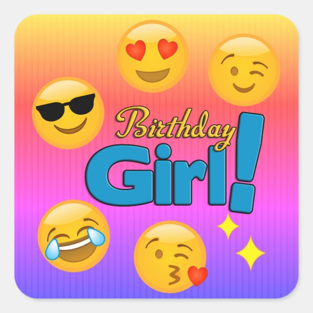 Sticker Carré Fille d'anniversaire Emoji Ombre Stripes (Devant)