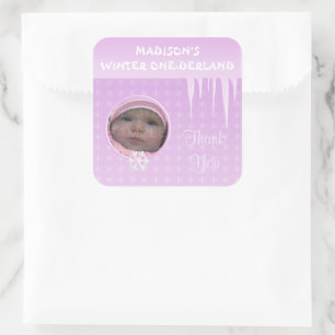 Sticker Carré Fille d'anniversaire Hiver Onederland photo person