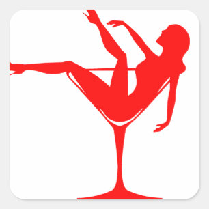 Sticker Carré Fille dans un verre à cocktails