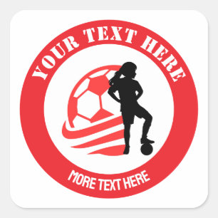 Sticker Carré Fille de football personnalisée Fête d'anniversair