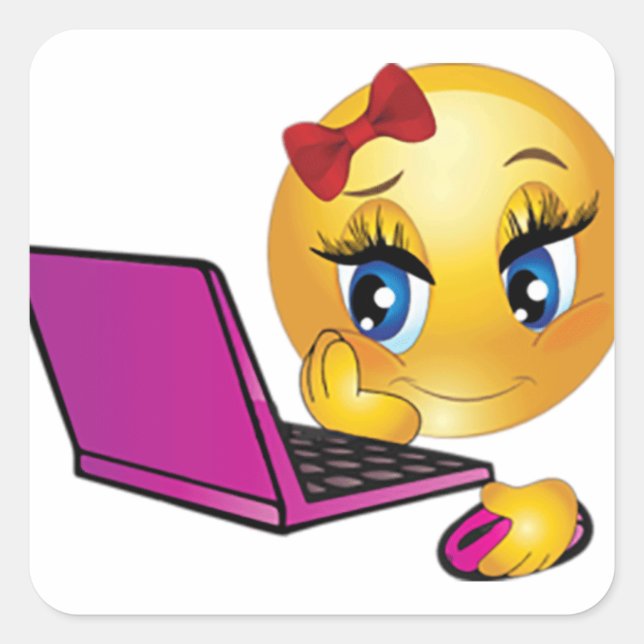 Sticker Carré Fille de l'Emoji d'Ordinateur Portable (Devant)