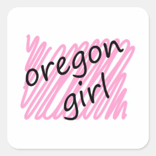 Sticker Carré Fille de l'Orégon avec la carte griffonnée de