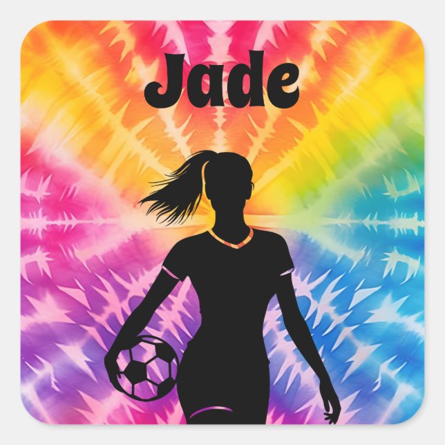 Sticker Carré Fille de soccer Personnalisée Cravate-Dye Rainbow  (Devant)