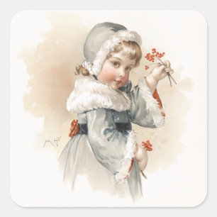 Sticker Carré Fille d'hiver de Maud Humphrey