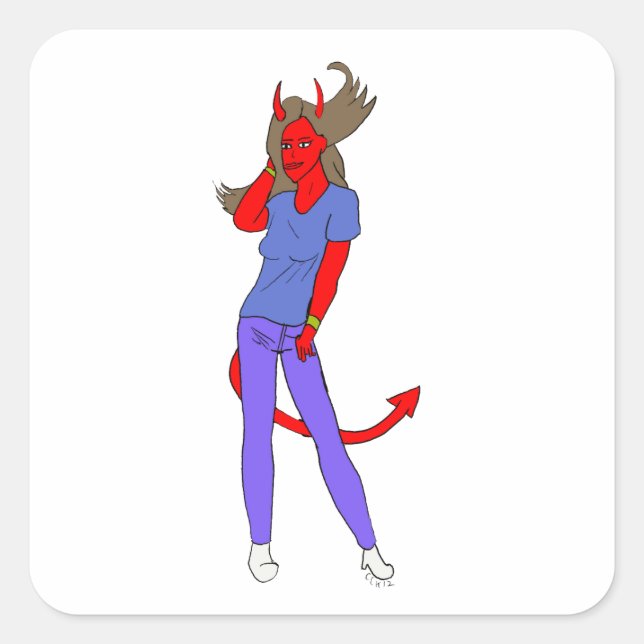 Sticker Carré fille diable (Devant)