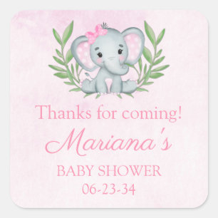 Sticker Carré Fille Eléphant Tropical Été Baby shower Floral
