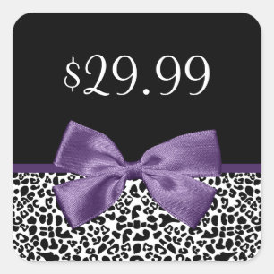 Sticker Carré Fille Empreinte de léopard tendance pourpre Bow Pr