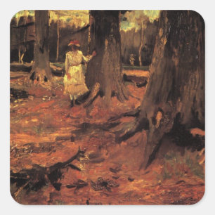 Sticker Carré Fille en blanc dans les bois par Vincent van Gogh