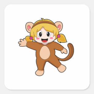 Sticker Carré Fille en costume comme singe