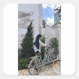 Sticker Carré fille et vélo