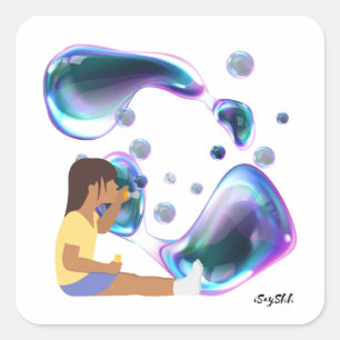 Sticker Carré fille faire bulle de savon