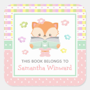 Sticker Carré Fille Fox rose et verte plaque d'immatriculation p