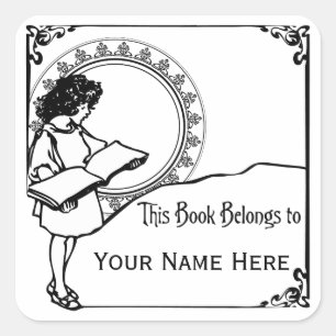 Sticker Carré Fille Lecture Art Nouveau Style Plaque de livre